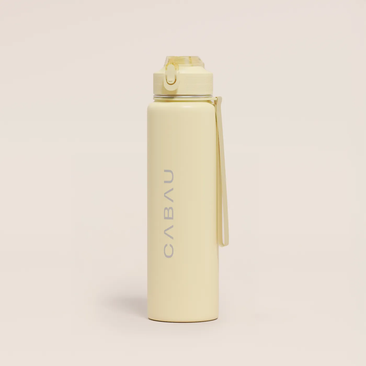 Butter-yellow Cabau water bottle with a strap