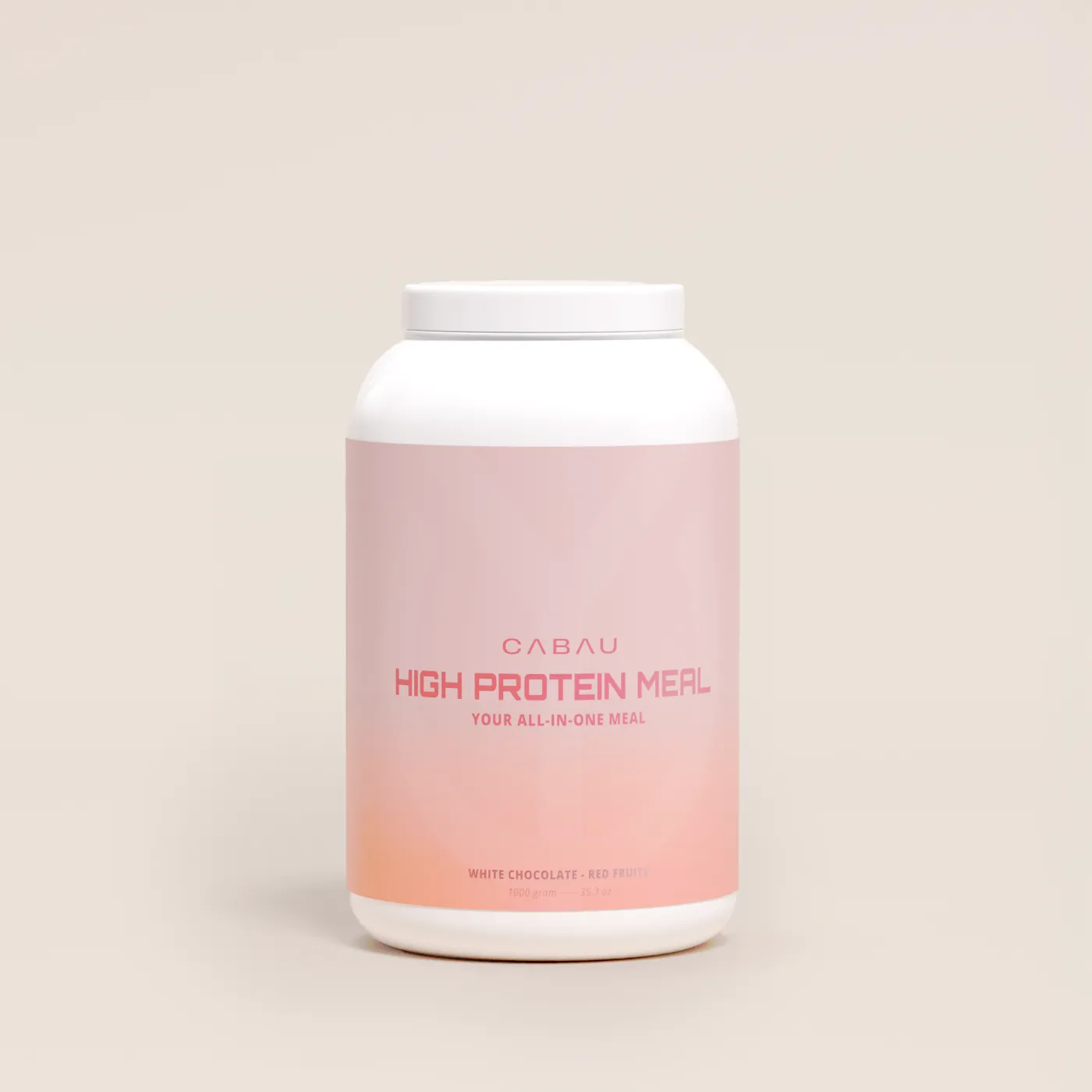 A pink tub of Cabau High Protein Meal