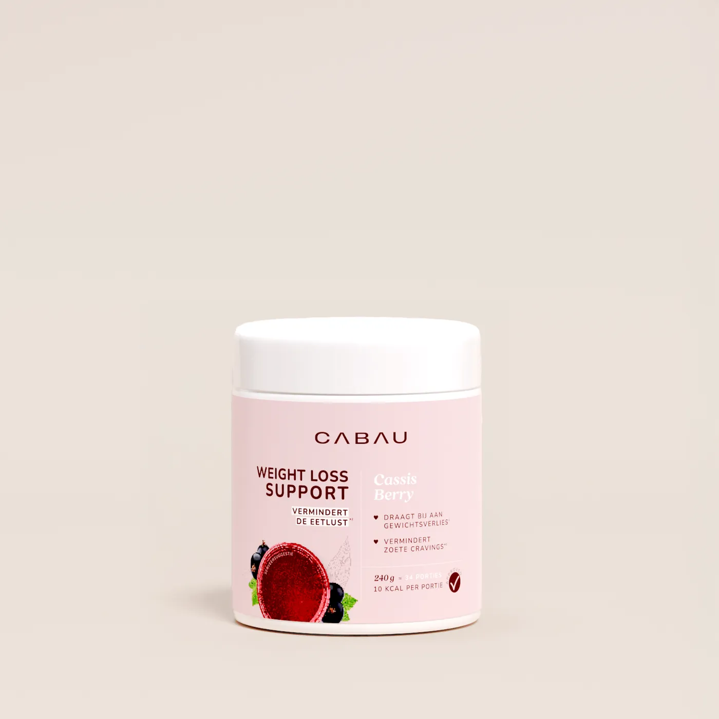 A white Cabau tub with a cassis berry label