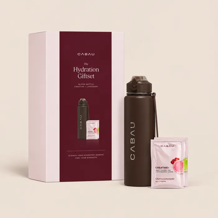 The Hydration Giftset box with a chocolate-brown bottle